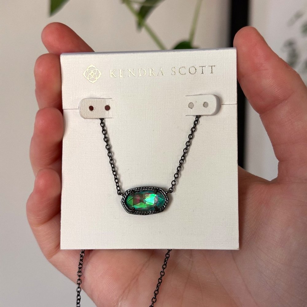 Kendra Scott Elisa Gunmetal Pendant Necklace with Dichroic Glass